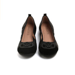Load image into Gallery viewer, Black ST Buckle Suede-Toe Cap Ballerina Flats
