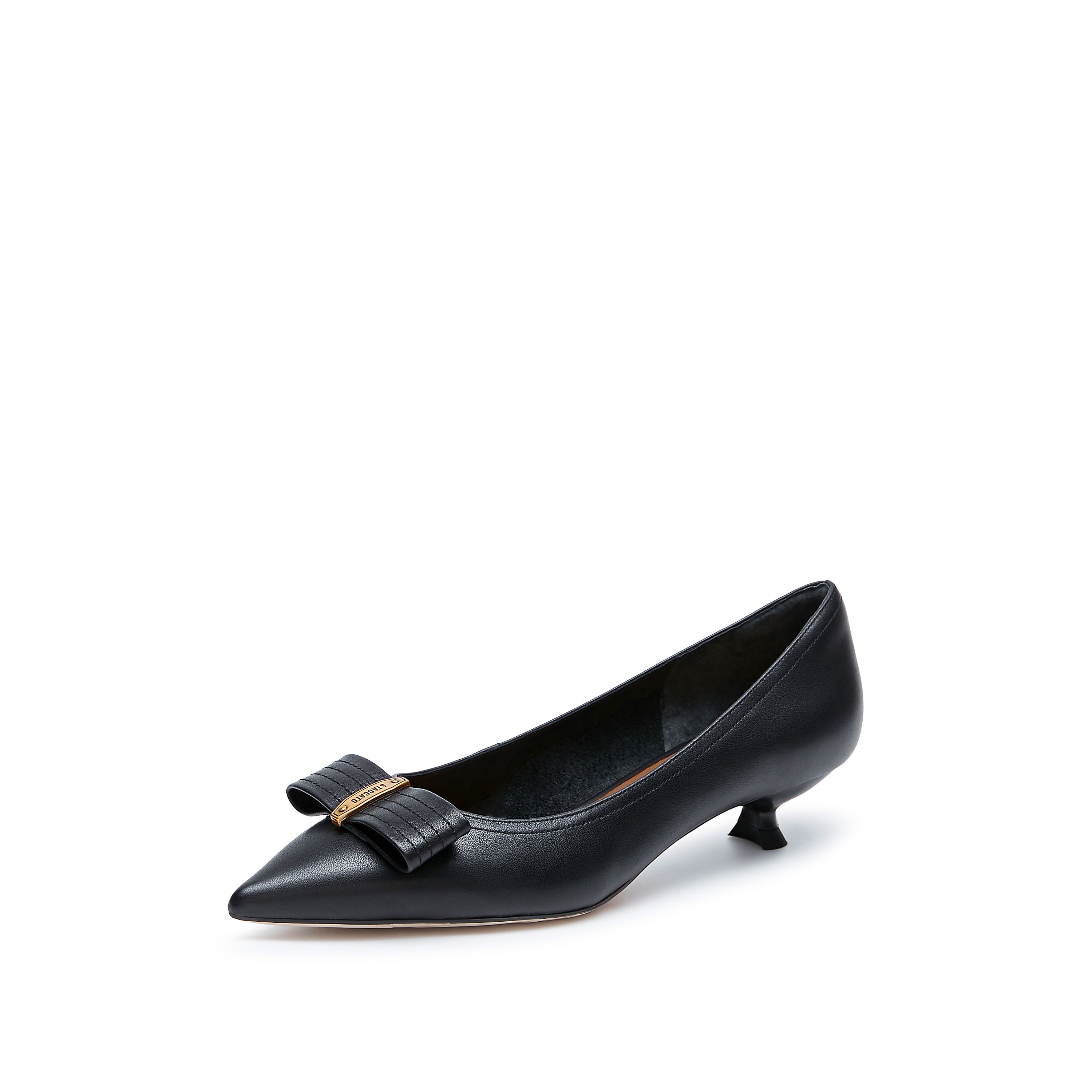Black ST Bow Leather Workwear Pumps