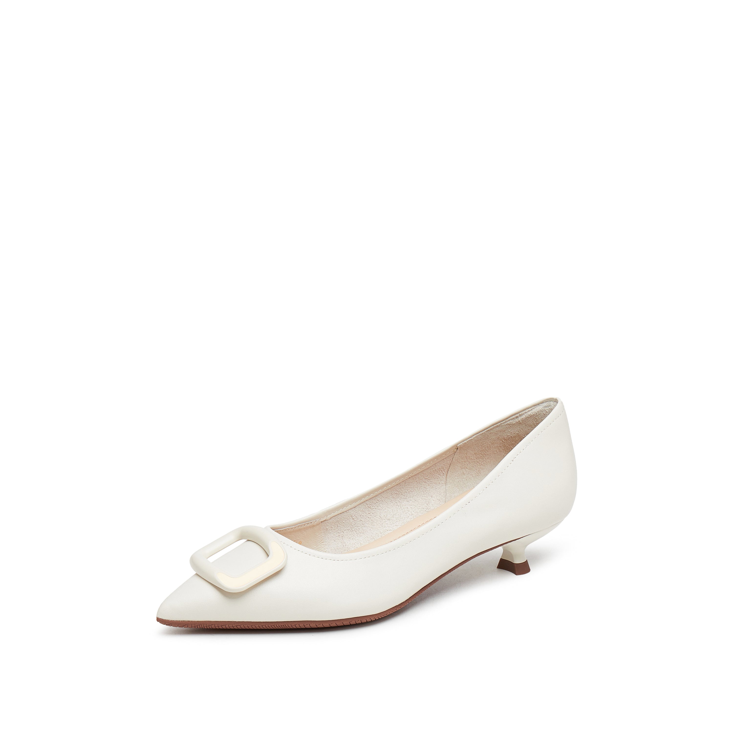 Beige Buckle Leather Workwear Pumps