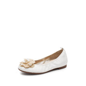 White Flower Leather Ballerina Flats