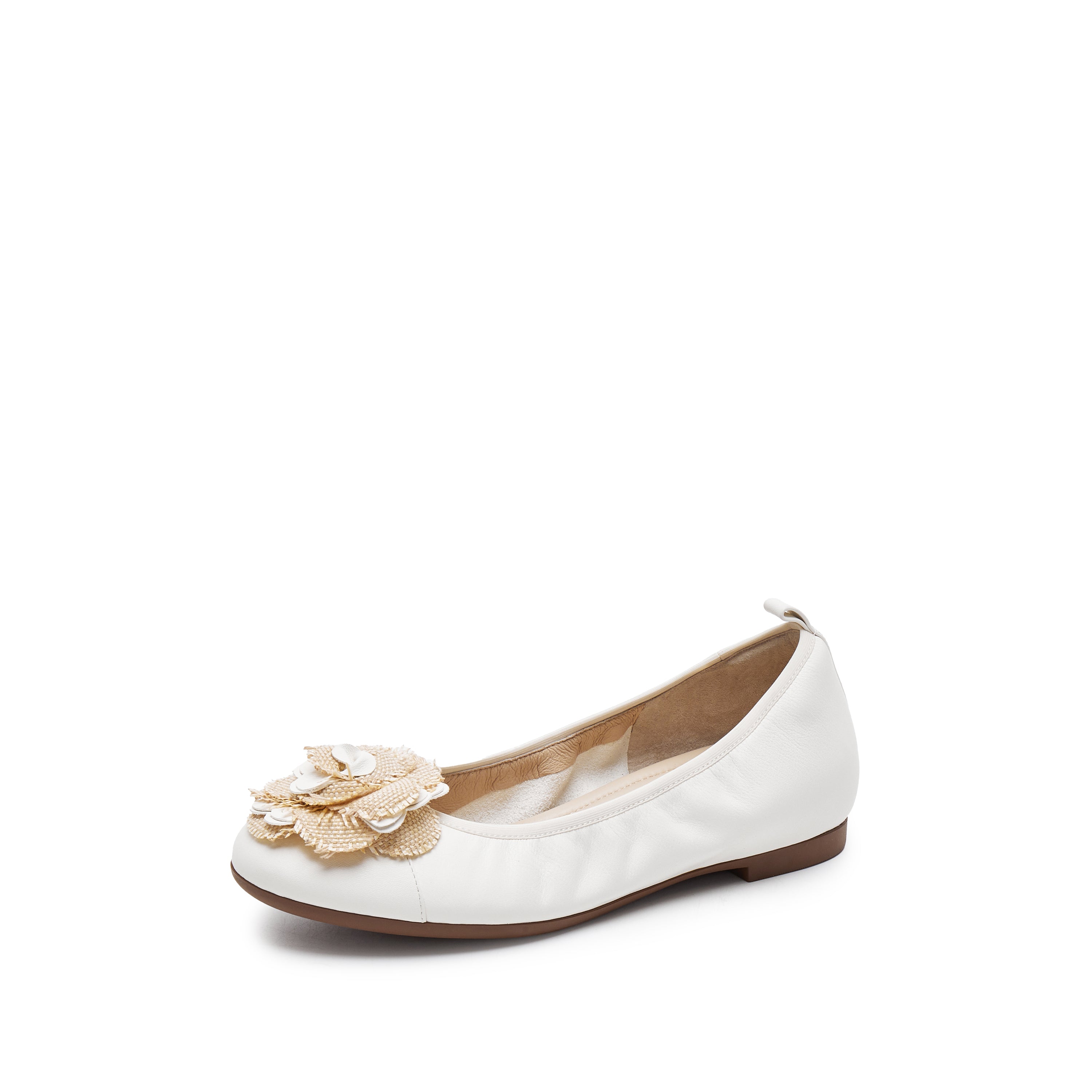 White Flower Leather Ballerina Flats