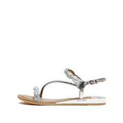 Twisted Crystal Cross Strap Flat Sandals