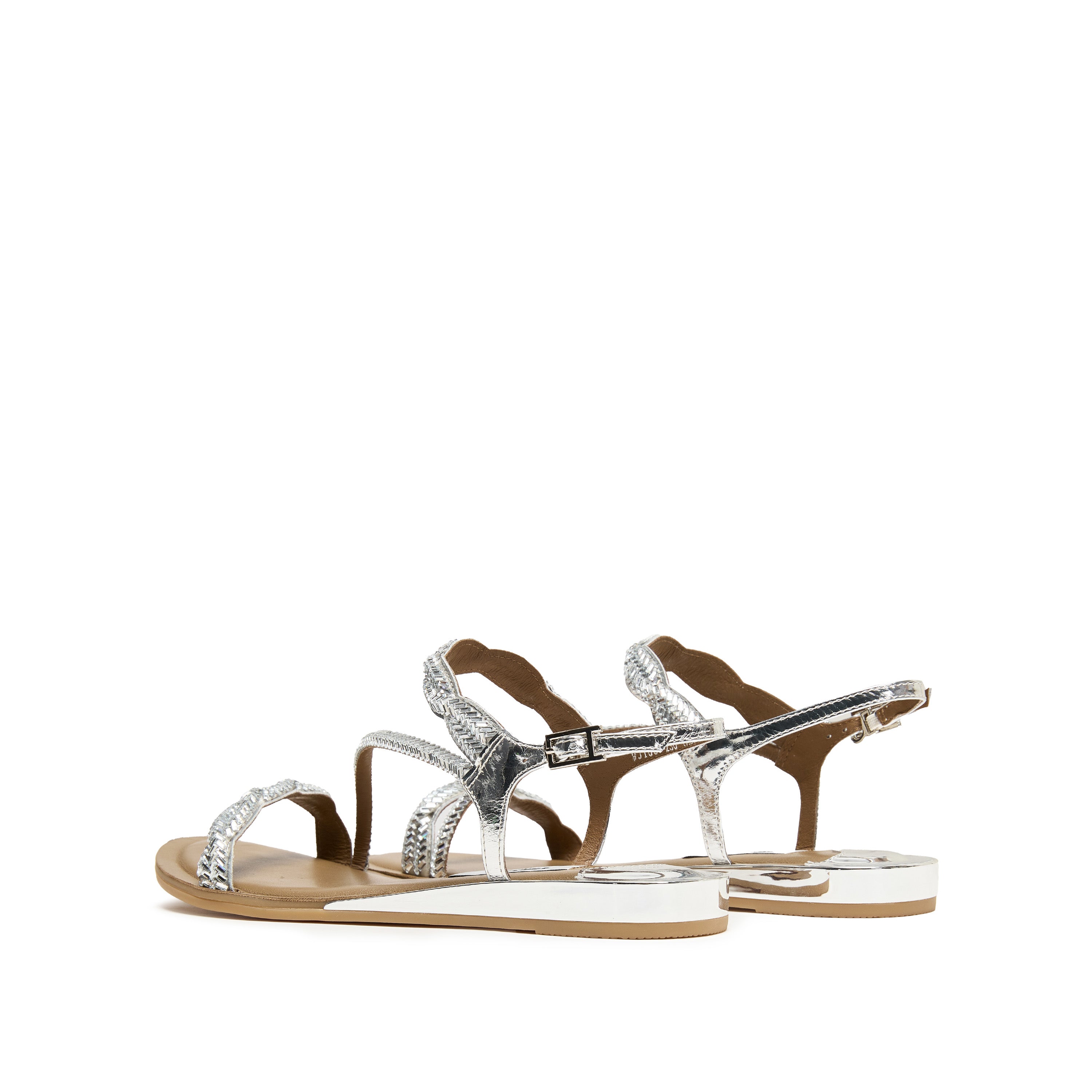 Twisted Crystal Cross Strap Flat Sandals