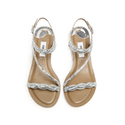 Twisted Crystal Cross Strap Flat Sandals