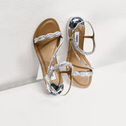 Twisted Crystal Cross Strap Flat Sandals