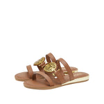 Load image into Gallery viewer, Brown Leather ST Coins Strappy Slides
