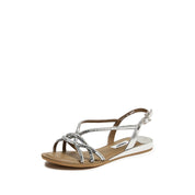 Knock Crystal-Knitted Cross Strappy Flat Sandals
