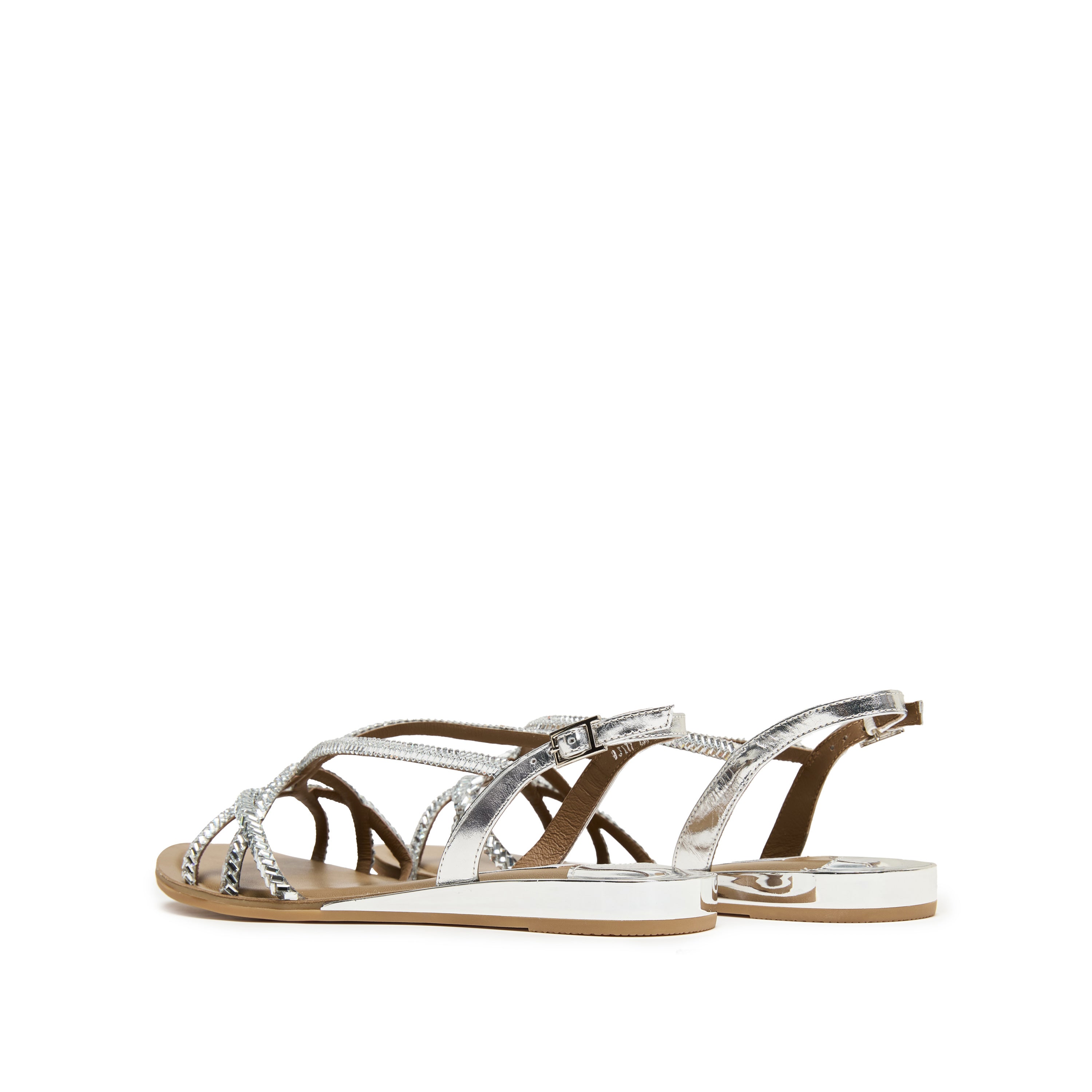 Knock Crystal-Knitted Cross Strappy Flat Sandals