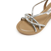 Knock Crystal-Knitted Cross Strappy Flat Sandals