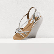 Knock Crystal-Knitted Cross Strappy Flat Sandals