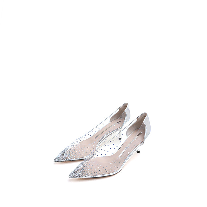 Crystal Pointed Transparent Heeled Pumps