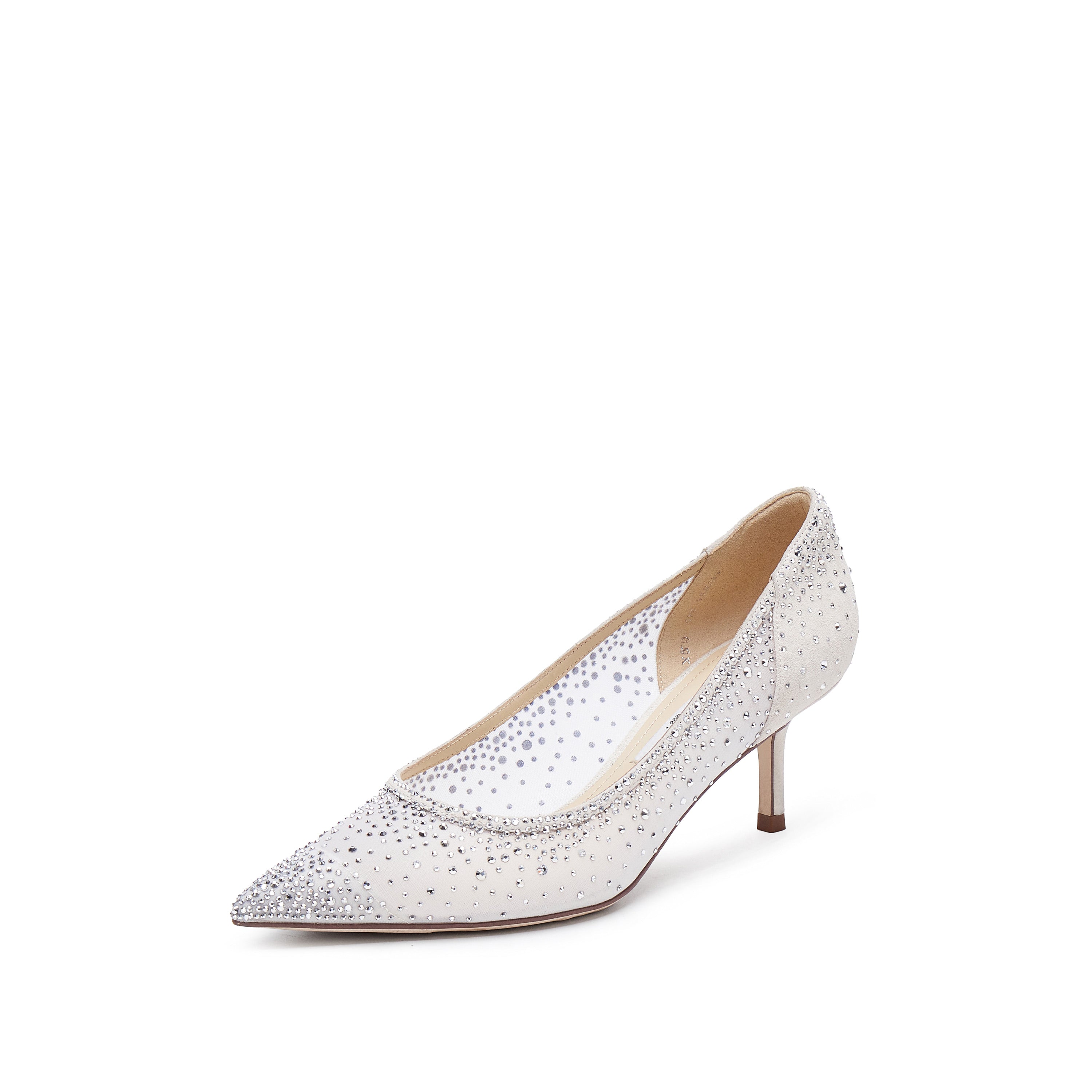 White Crystal-embellished Mesh Pumps