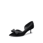 Load image into Gallery viewer, Black Meshed Pointy Bow Pumps
