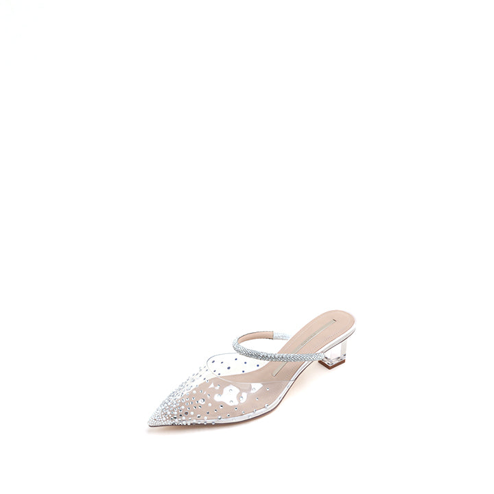 Crystal Pointed Transparent Heel Mule Pumps
