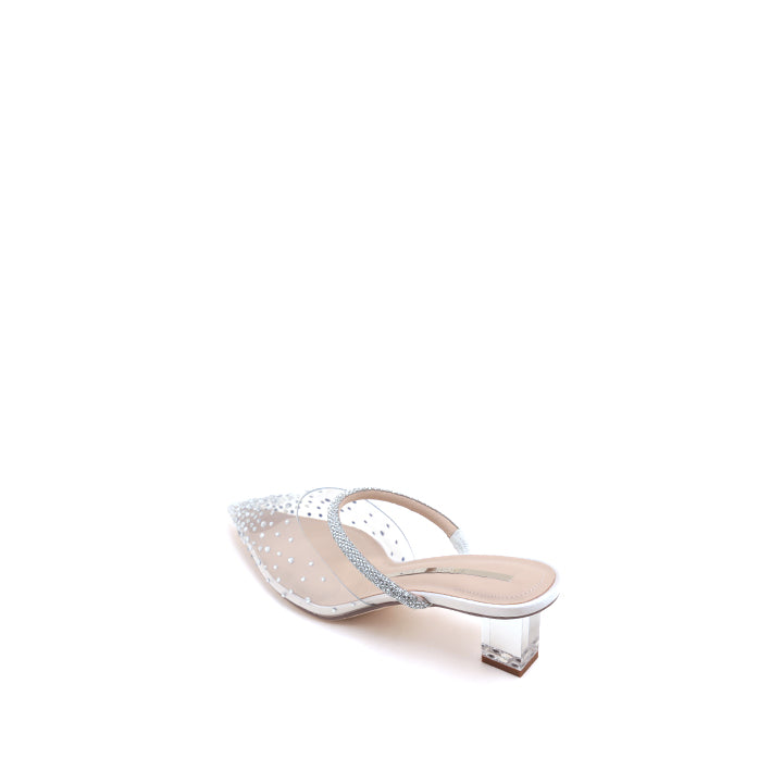 Crystal Pointed Transparent Heel Mule Pumps