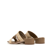 Taupe Crystal Bead Straw Heeled Sandals