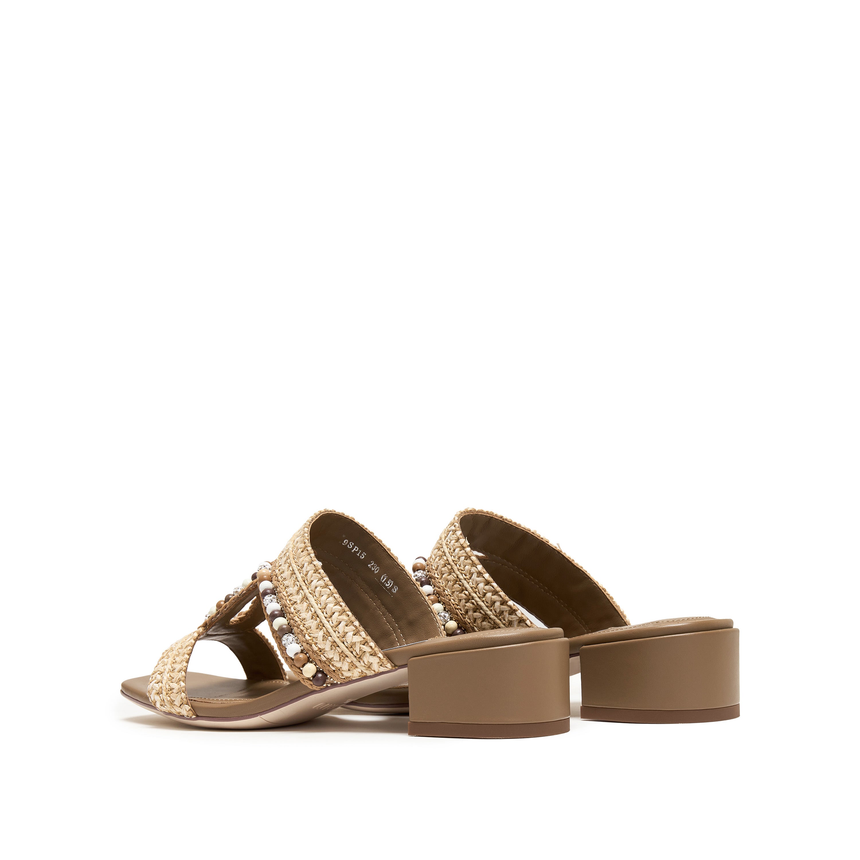Taupe Crystal Bead Straw Heeled Sandals