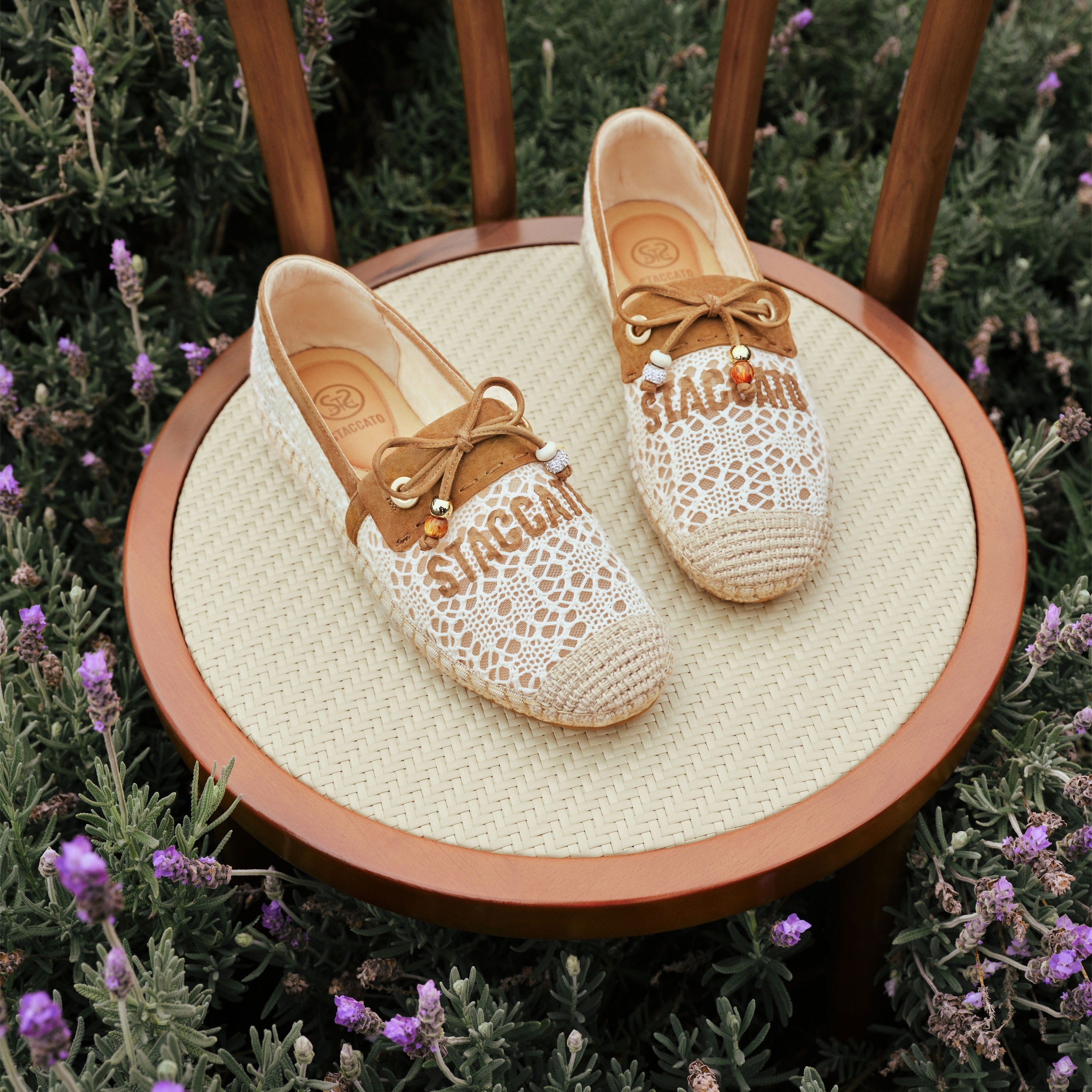 Ivory Lace Staccato Bow Espadrilles
