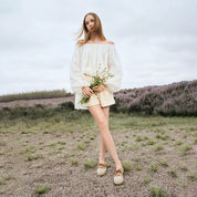 Ivory Lace Staccato Bow Espadrilles