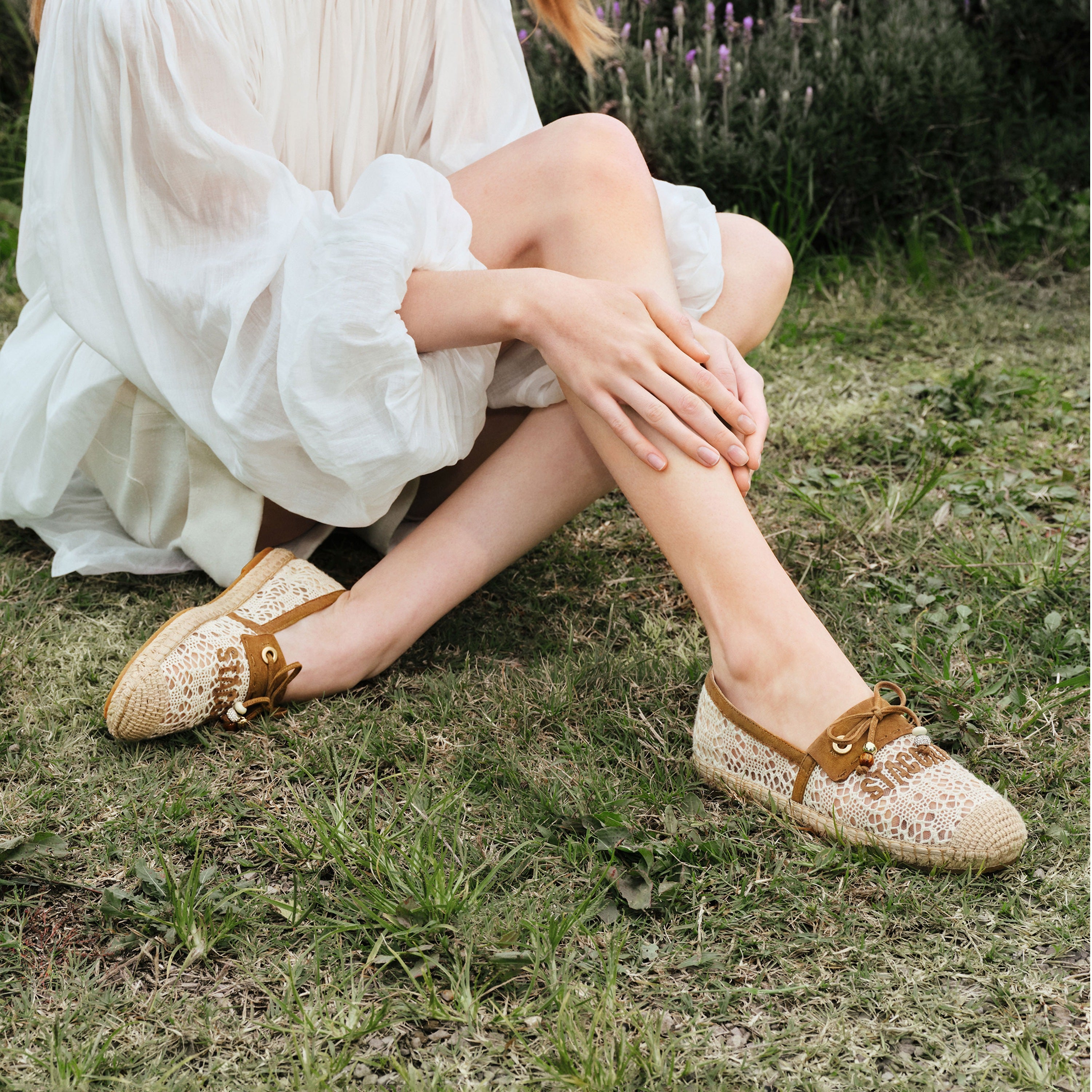 Ivory Lace Staccato Bow Espadrilles
