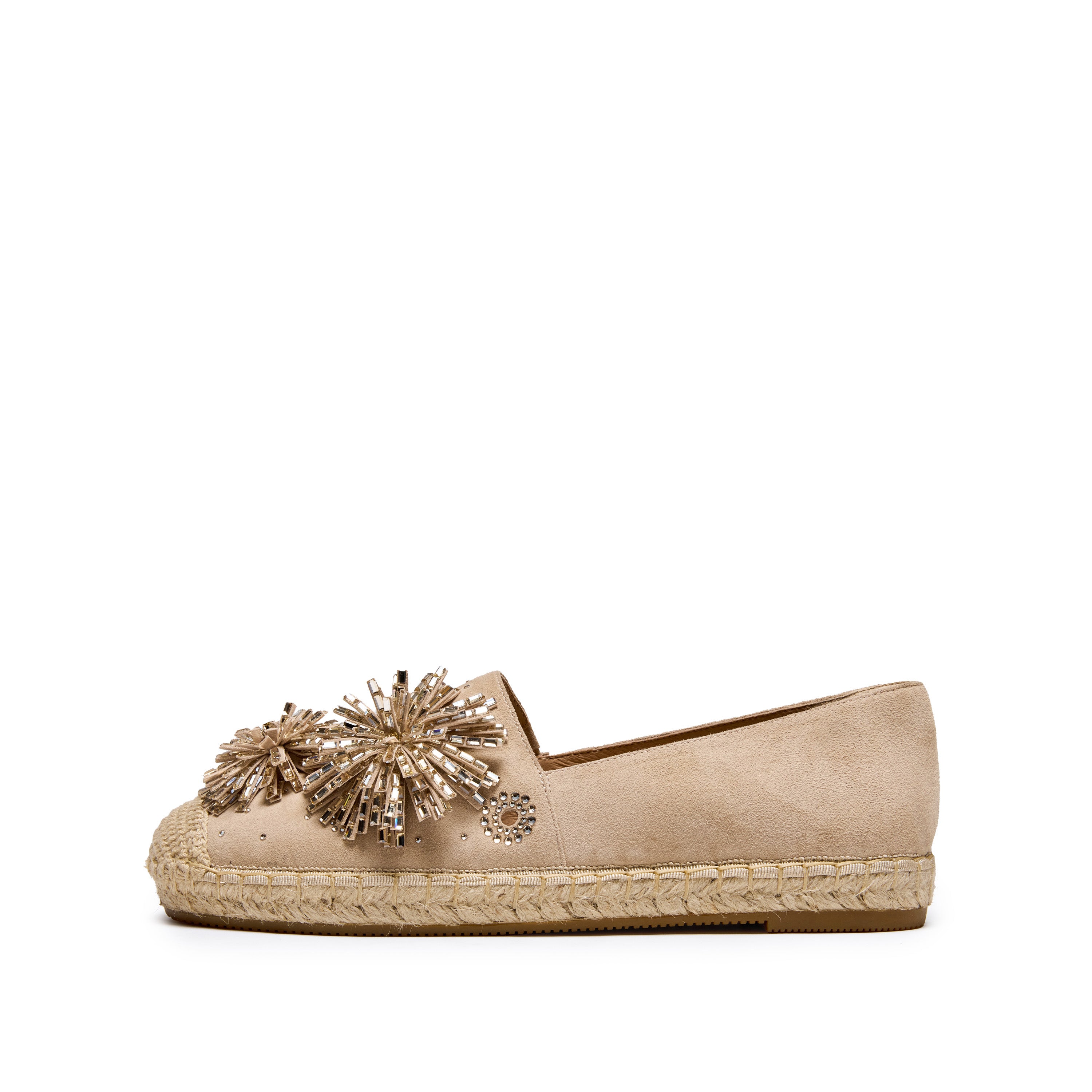 Beige Crystal Fireworks Embellished Espadrilles