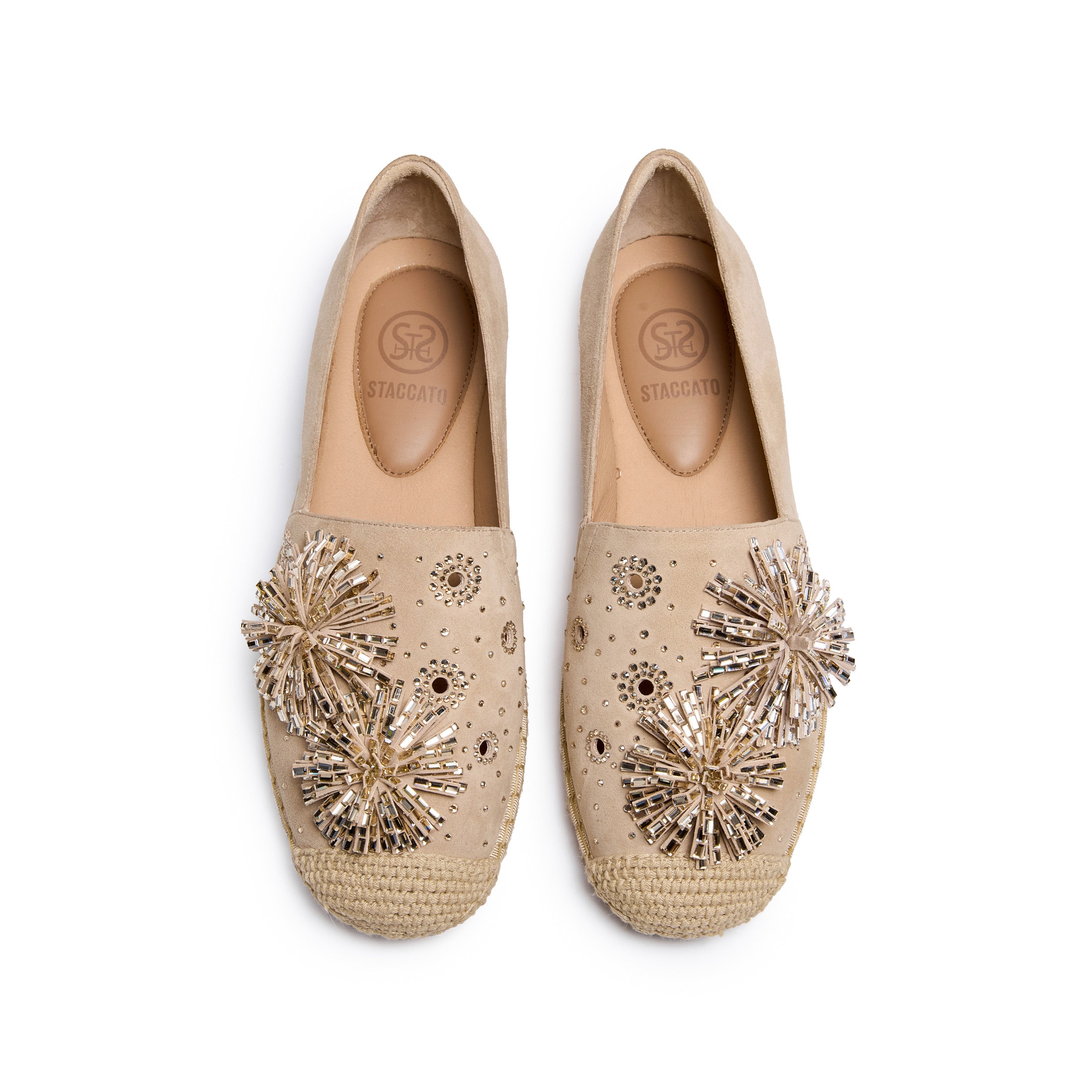 Beige Crystal Fireworks Embellished Espadrilles