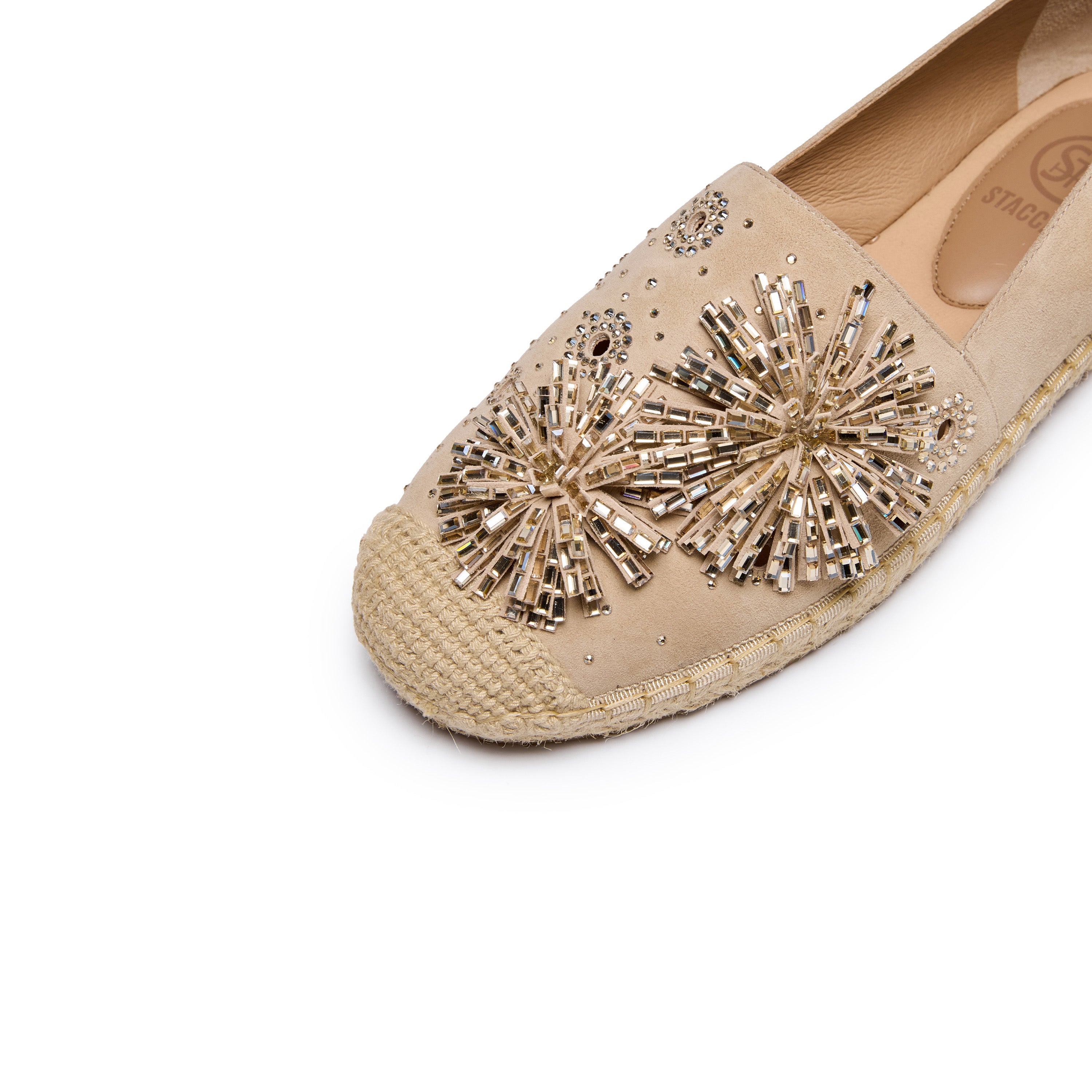 Beige Crystal Fireworks Embellished Espadrilles