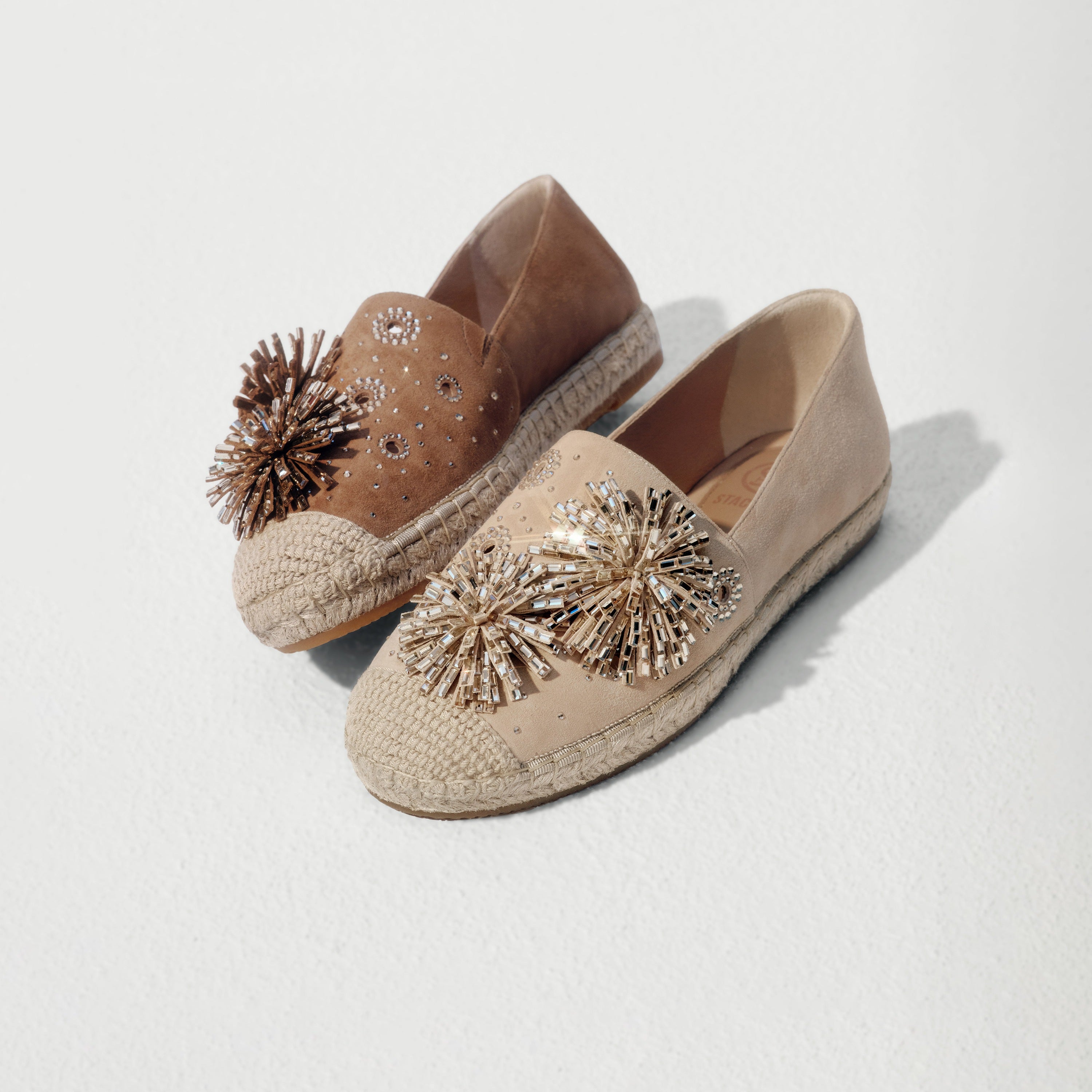 Beige Crystal Fireworks Embellished Espadrilles
