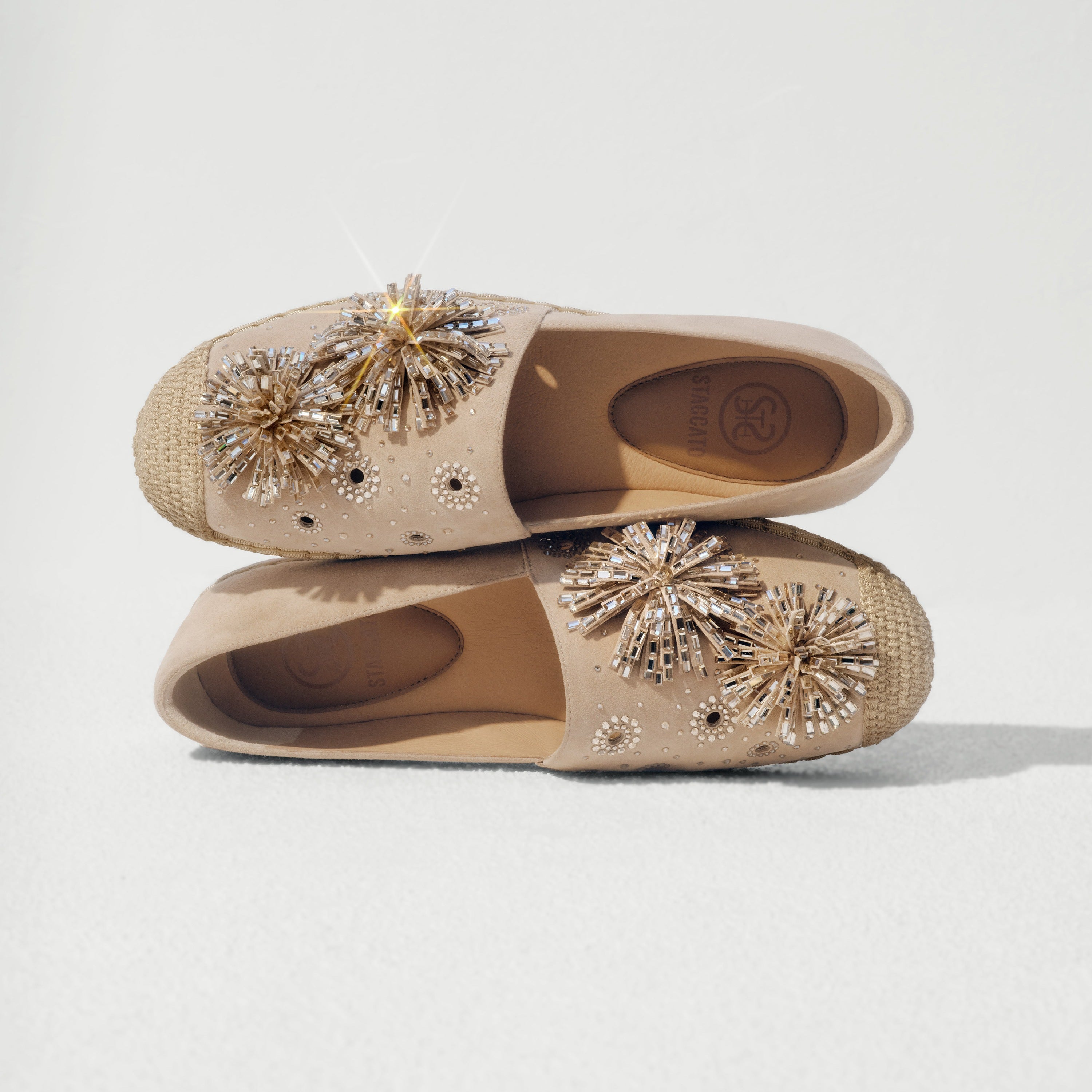 Beige Crystal Fireworks Embellished Espadrilles