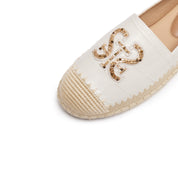 Beige Embossed ST Logo Gold Bead Espadrilles