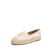 Beige Tweed ST Logo Gold Bead Espadrilles