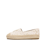 Beige Tweed ST Logo Gold Bead Espadrilles