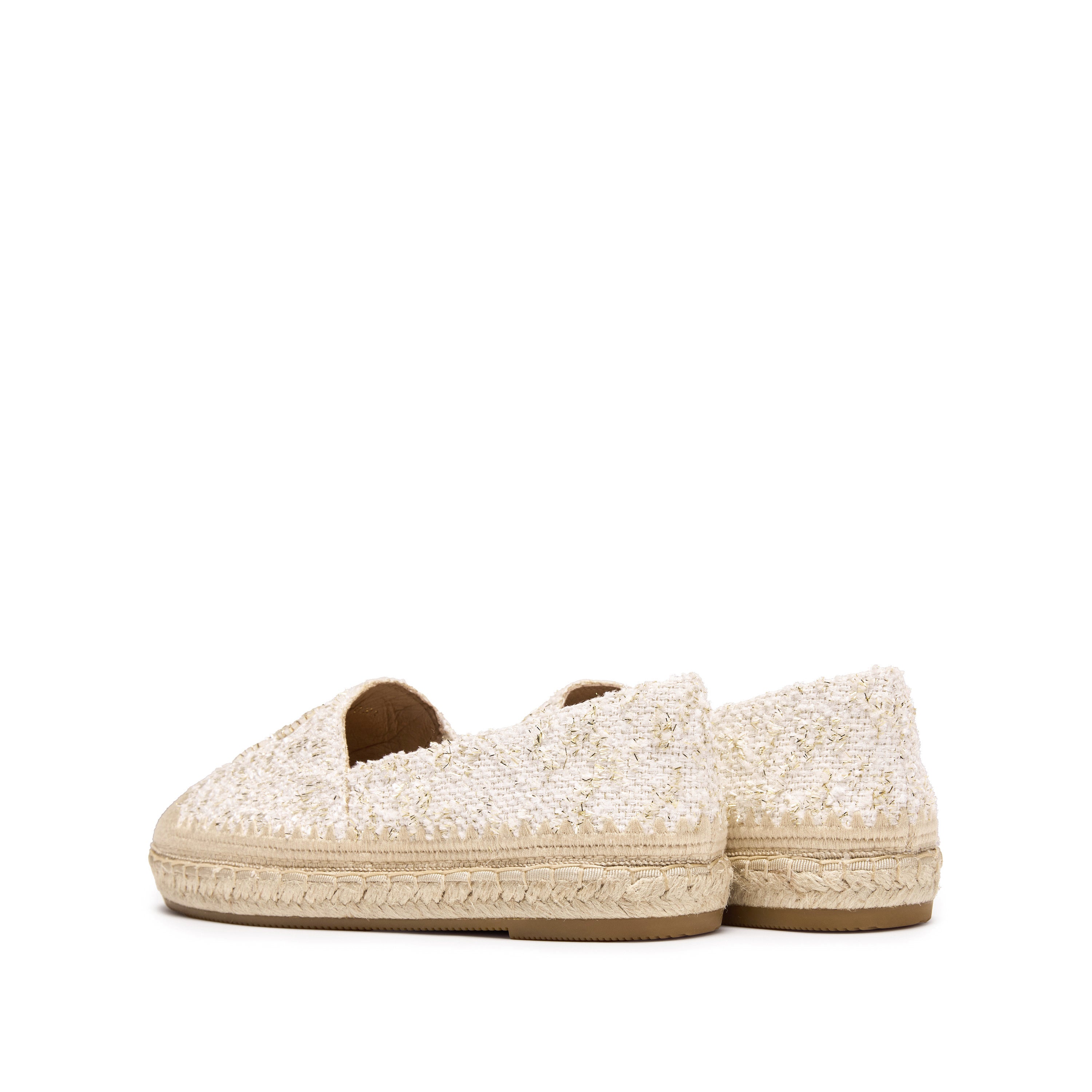Beige Tweed ST Logo Gold Bead Espadrilles