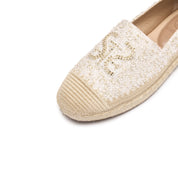 Beige Tweed ST Logo Gold Bead Espadrilles