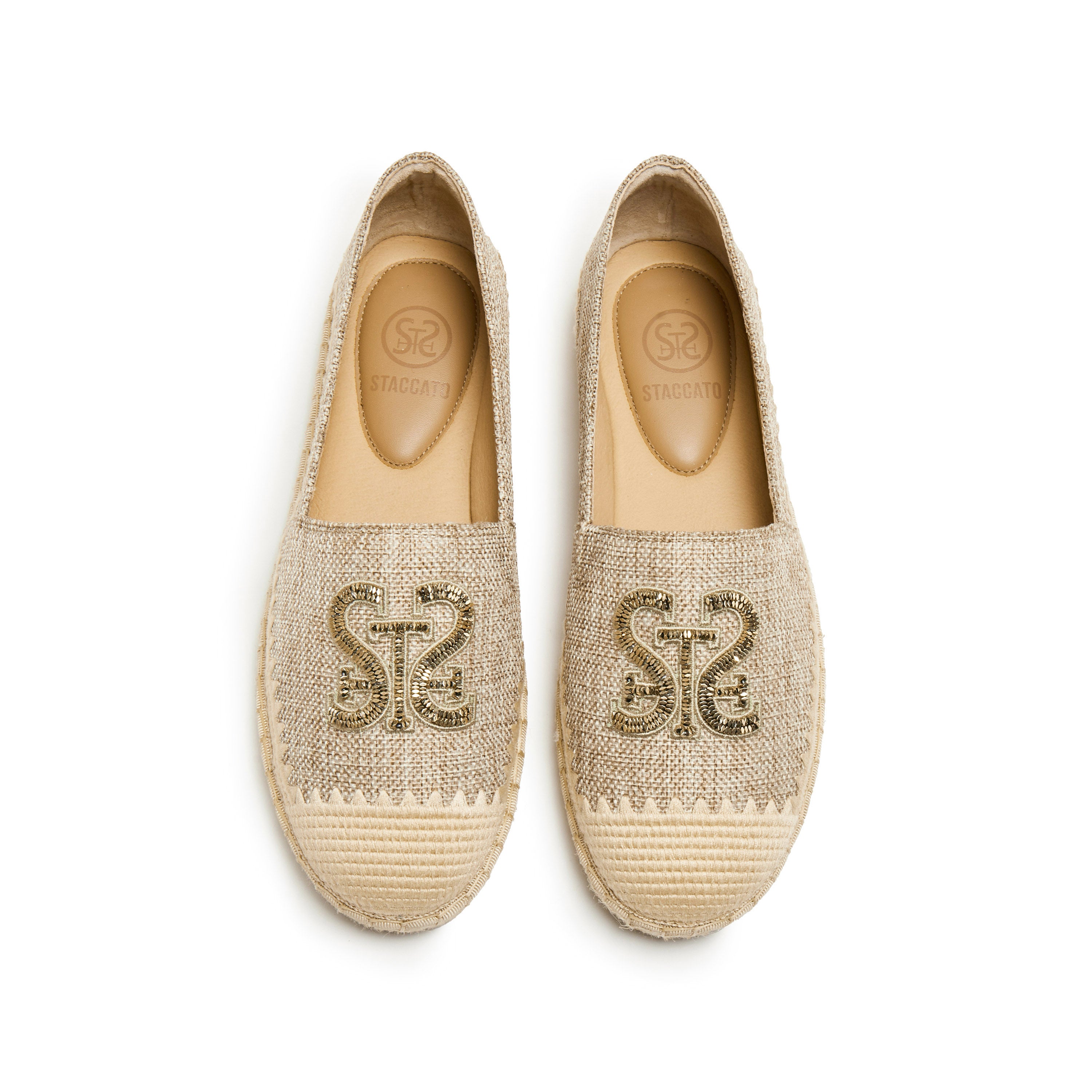 Olive Tweed ST Logo Gold Bead Espadrilles