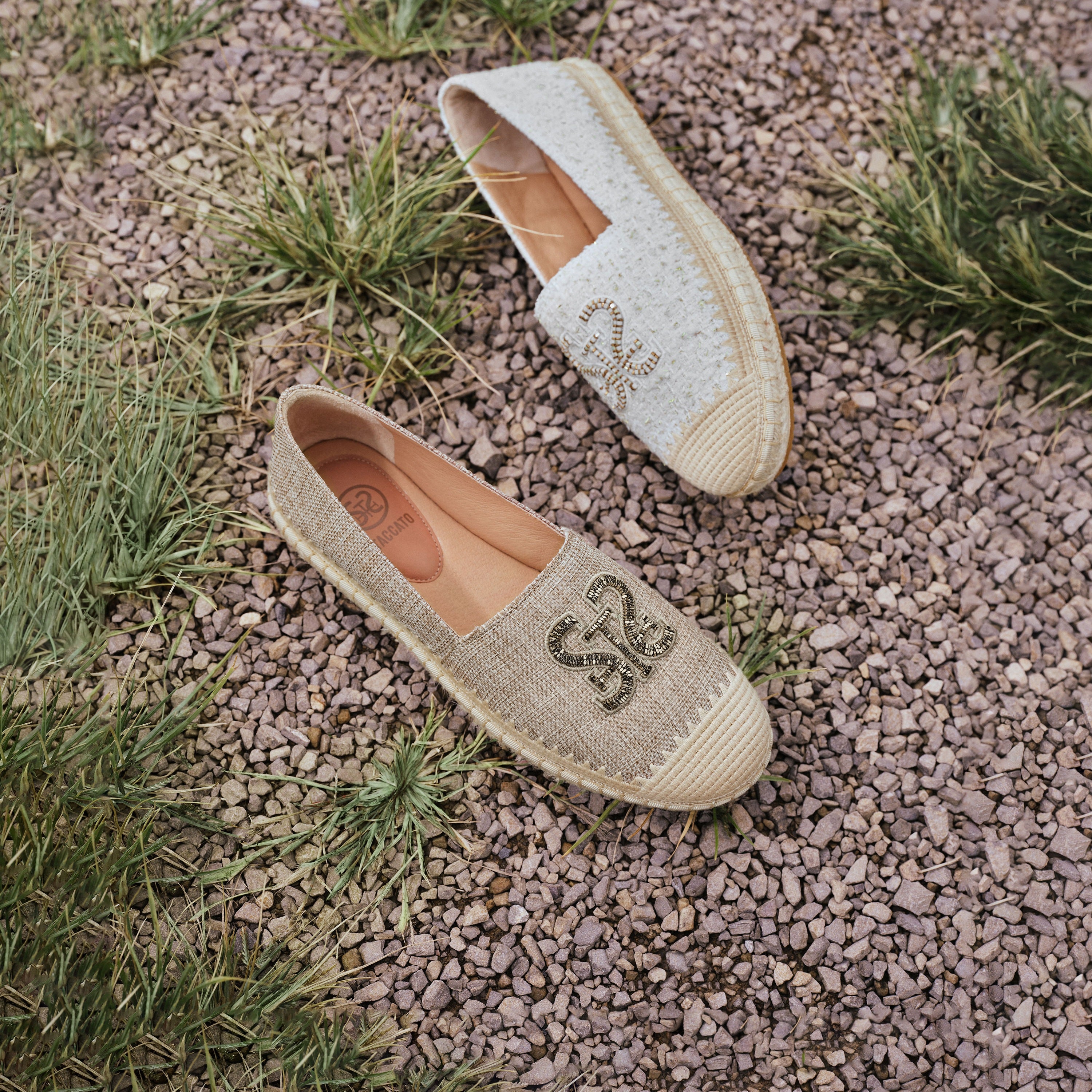 Olive Tweed ST Logo Gold Bead Espadrilles