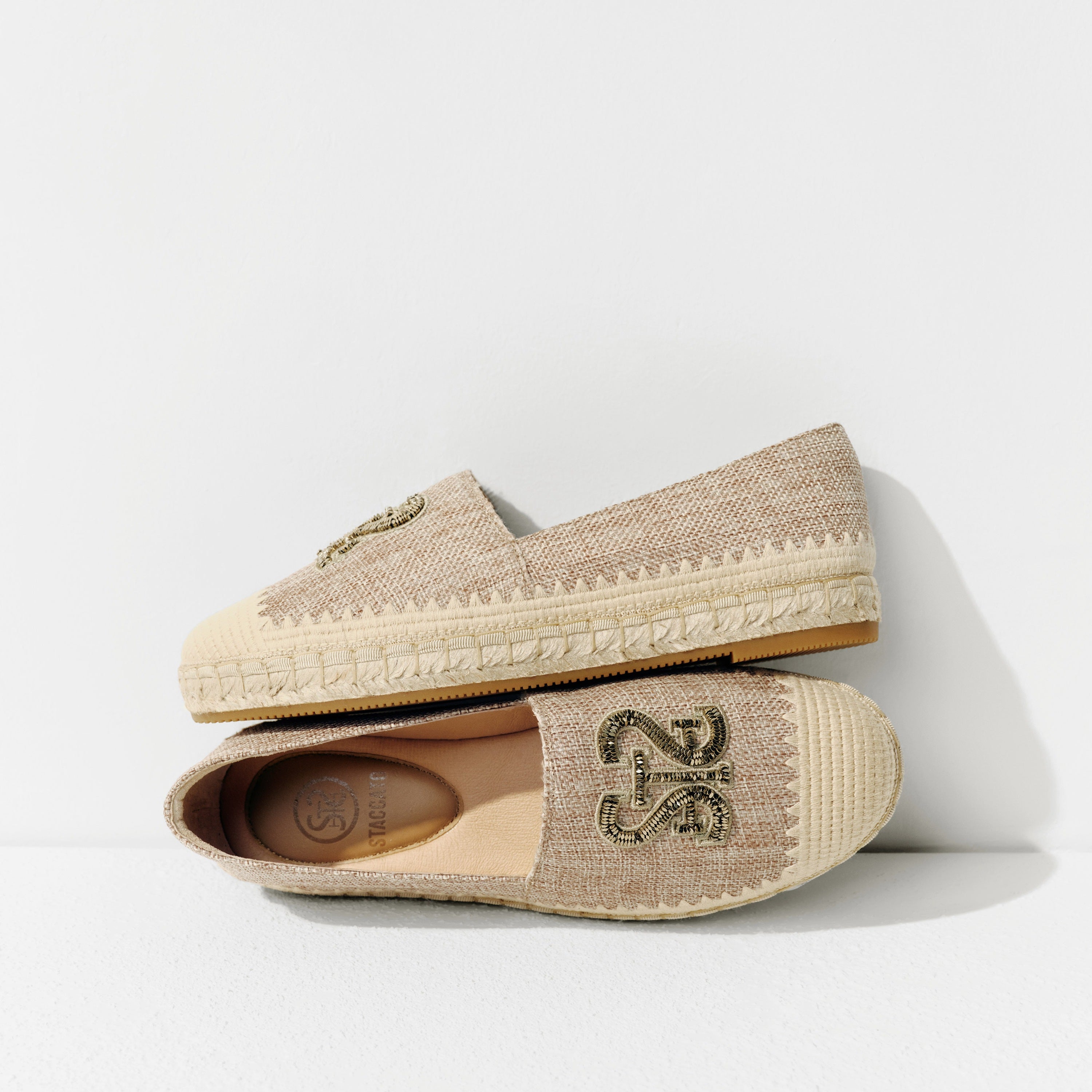 Olive Tweed ST Logo Gold Bead Espadrilles