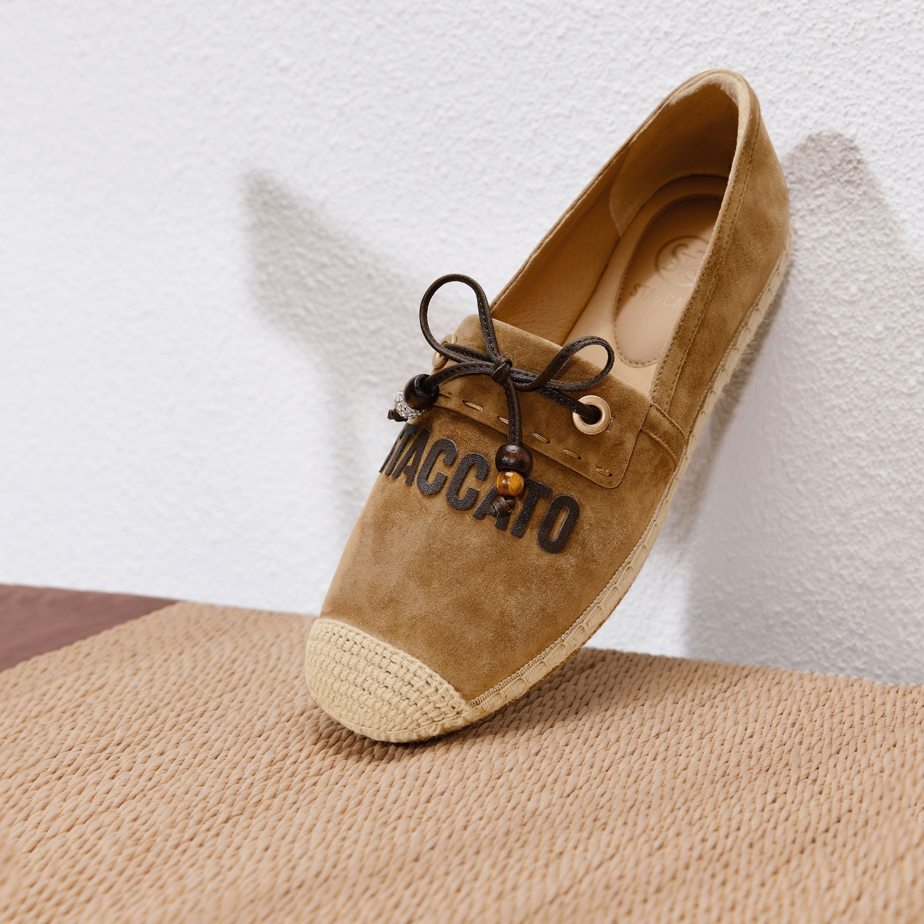 Camel Suede Staccato Bow Espadrilles