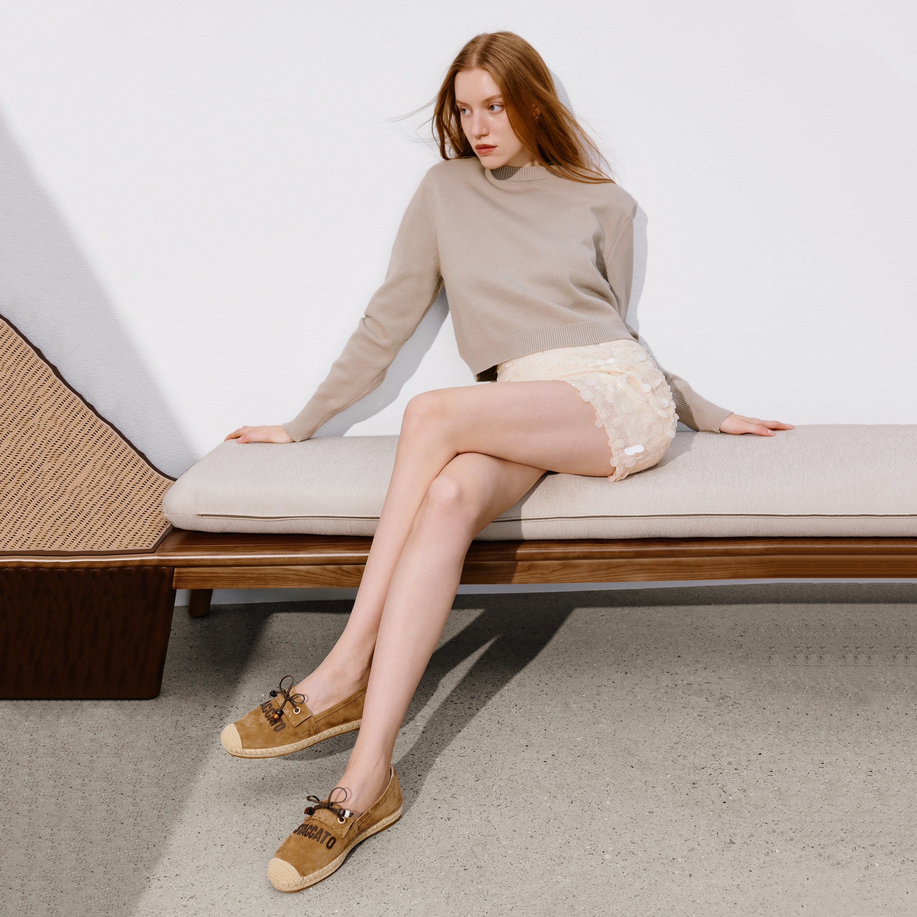 Camel Suede Staccato Bow Espadrilles
