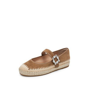 Brown Crystal Buckle Mary Jane Espadrilles