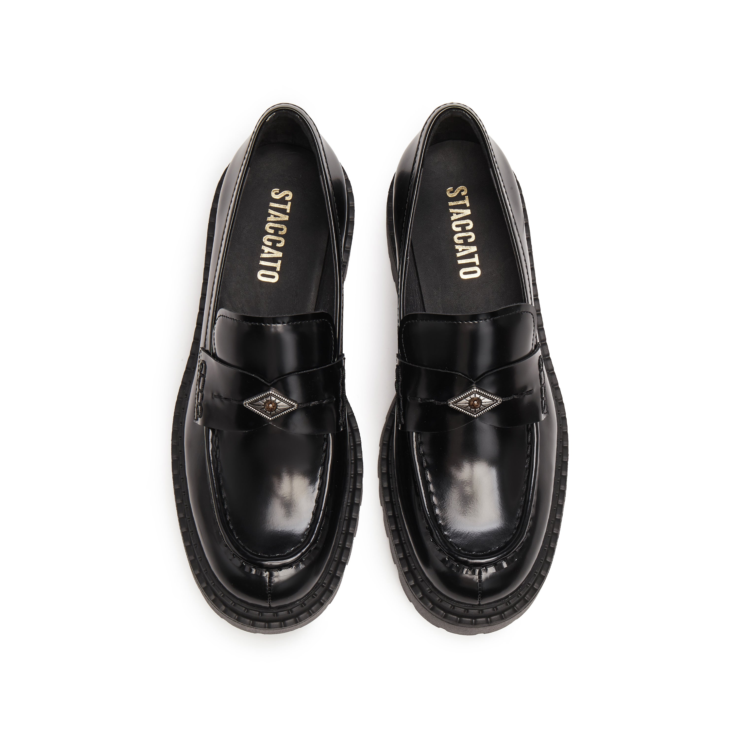 Black ST Gem Leather Platform Loafers
