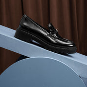 Black ST Gem Leather Platform Loafers