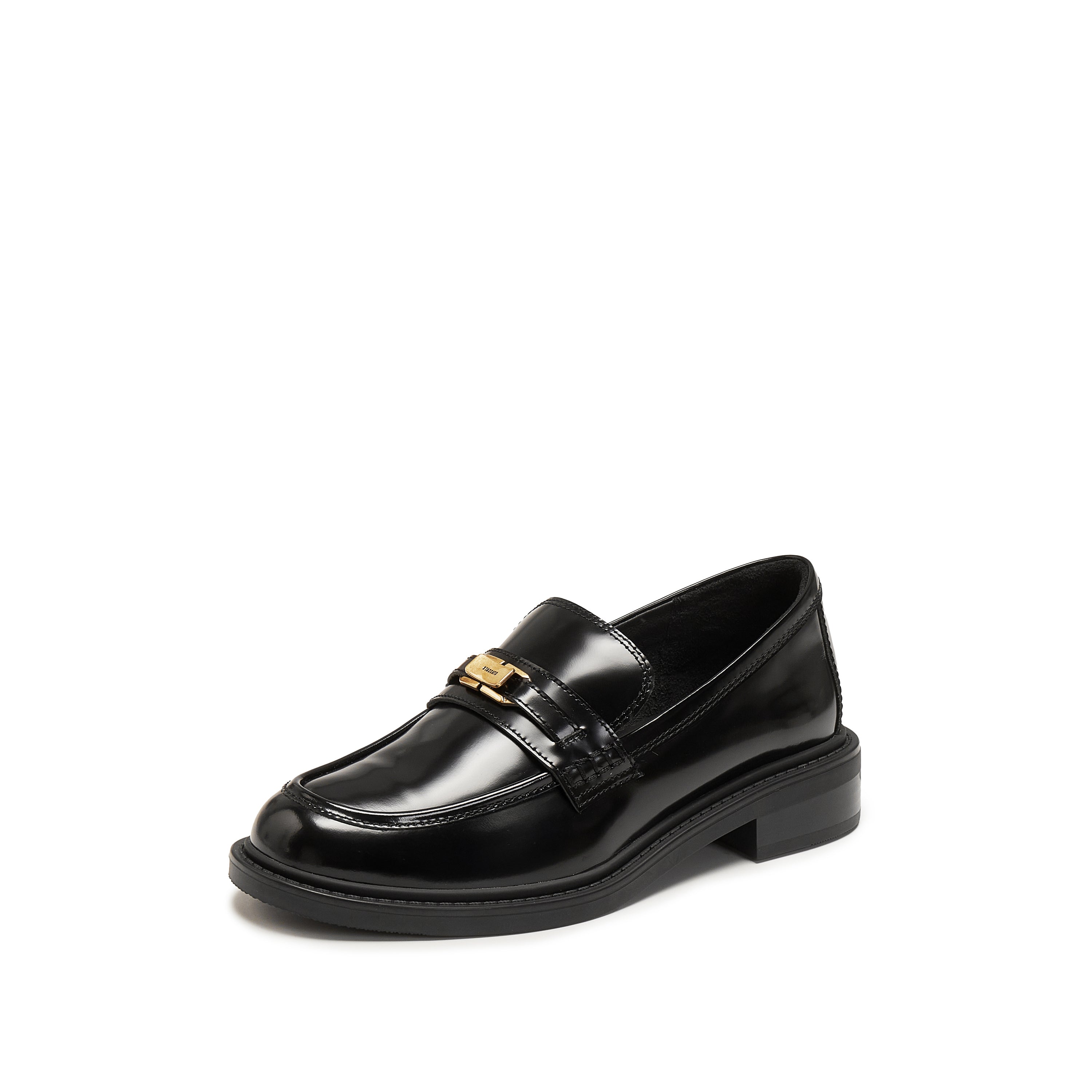 Black ST Golden Buckle Boxy Loafers