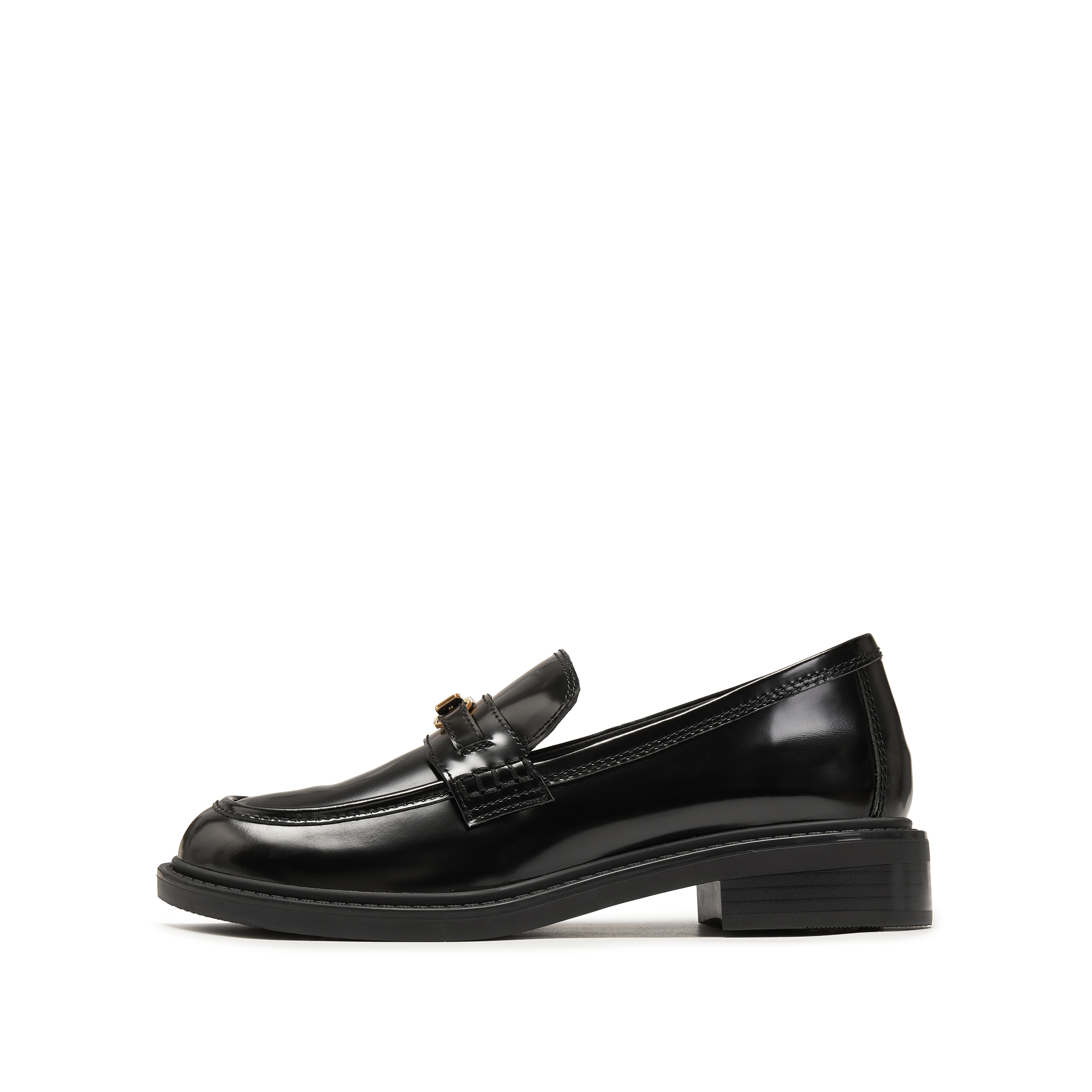 Black ST Golden Buckle Boxy Loafers