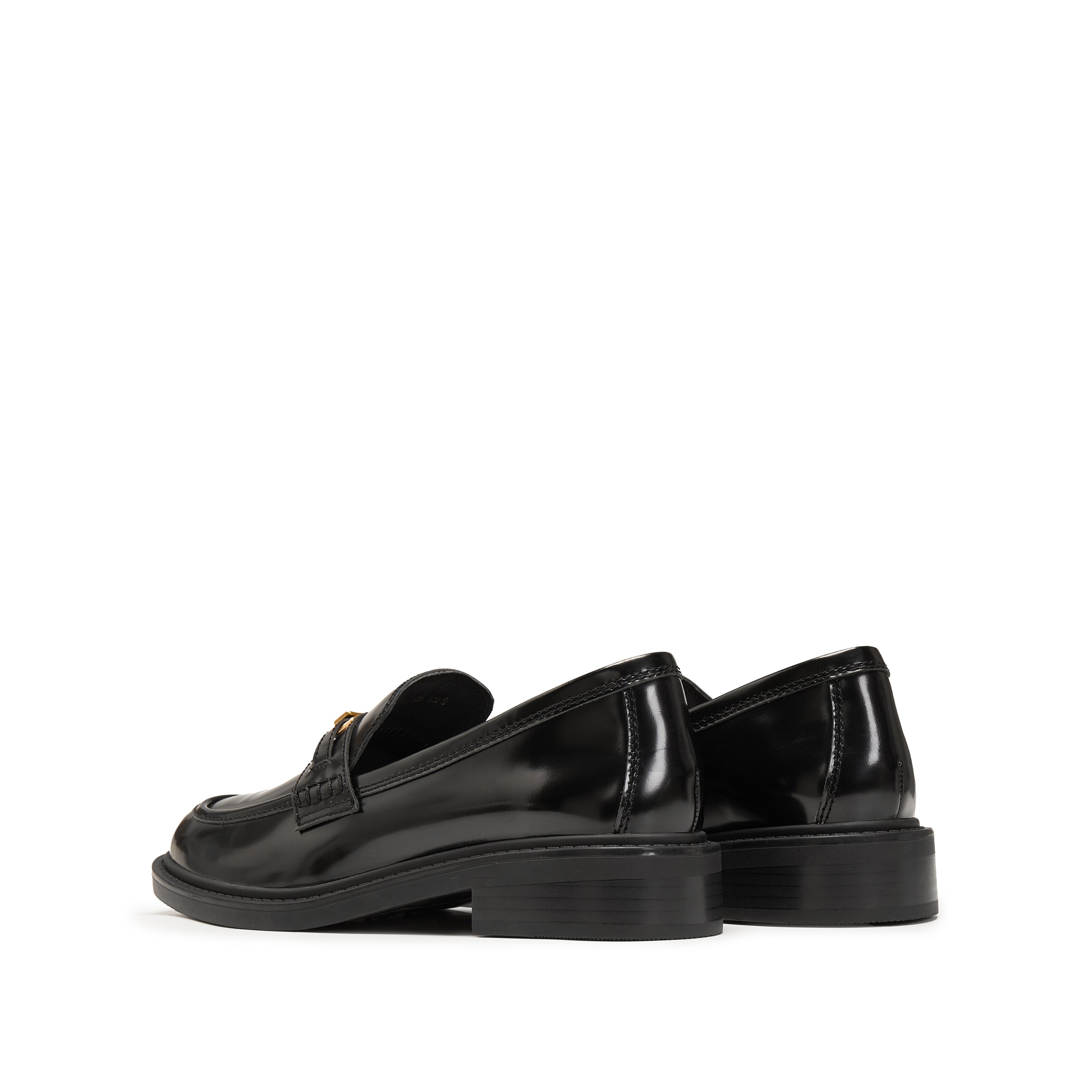 Black ST Golden Buckle Boxy Loafers