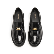 Black ST Golden Buckle Boxy Loafers