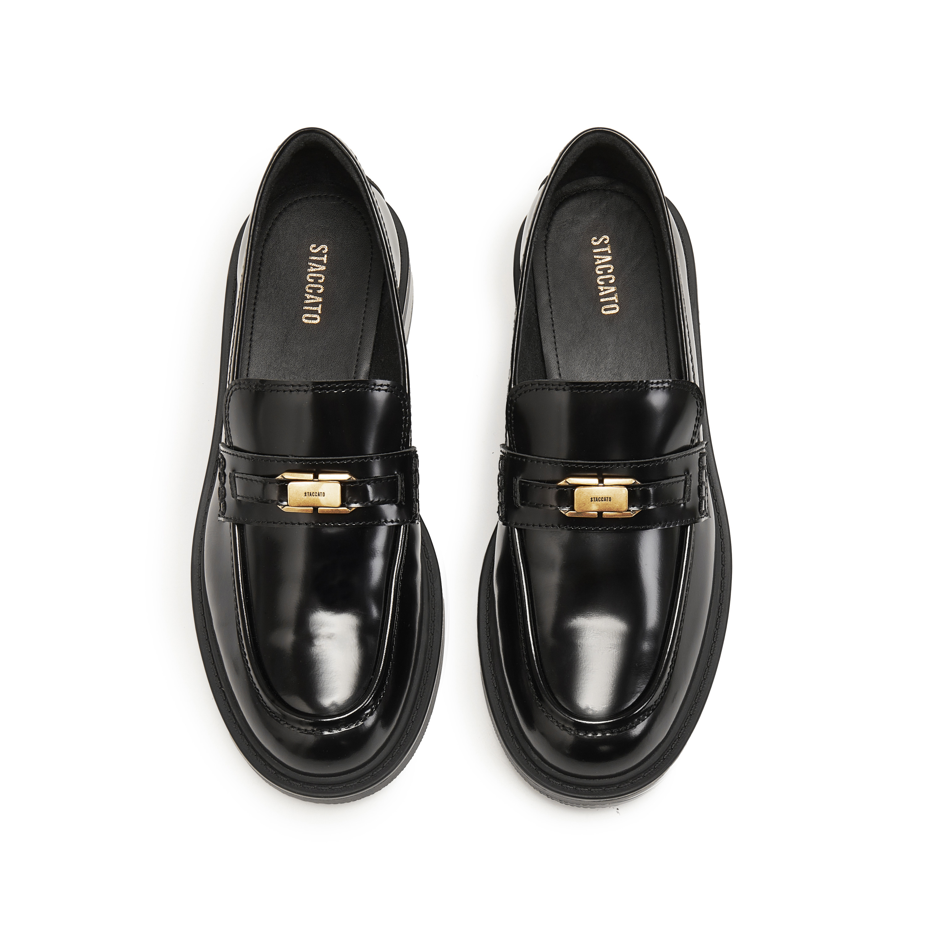 Black ST Golden Buckle Boxy Loafers