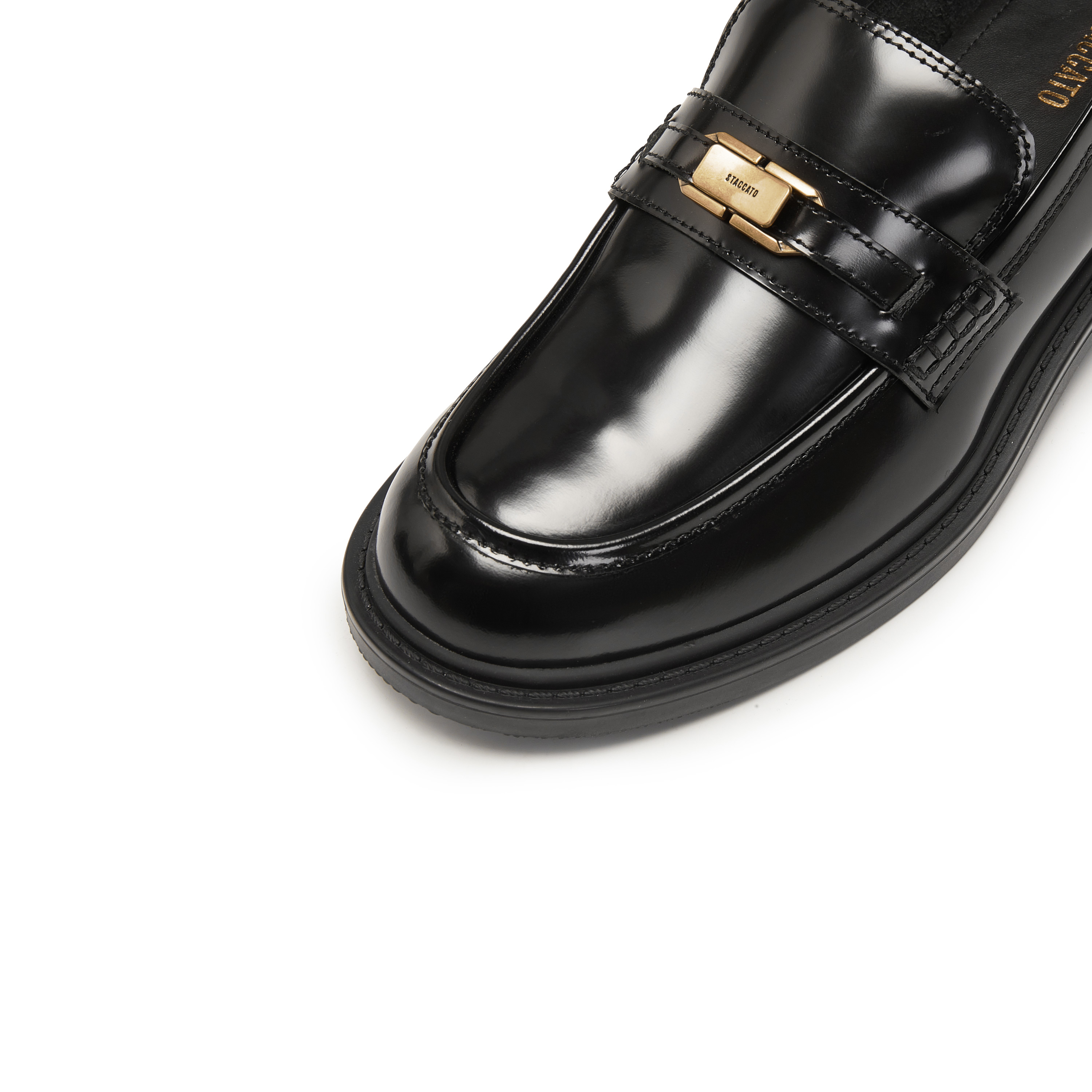 Black ST Golden Buckle Boxy Loafers