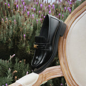 Black ST Golden Buckle Boxy Loafers