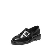 Black Crystal Square Buckle Classic Loafers